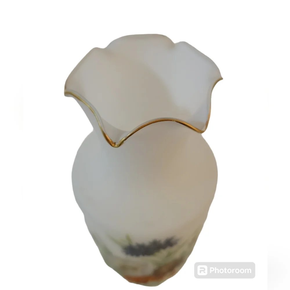 Vintage Norleans Frosted Vase Floral Transfer